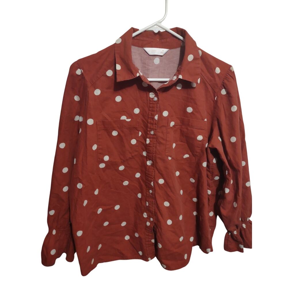Lauren‎ Conrad Relaxed Smocked Cuff Shirt Medium Polka dot Bohemian Casual